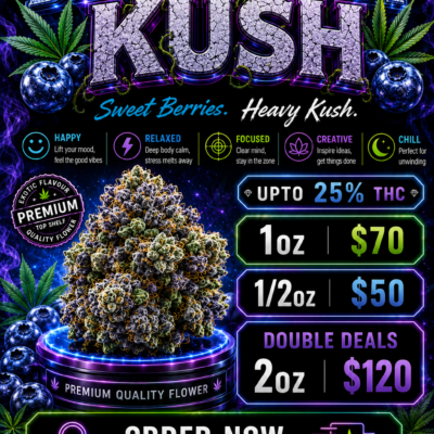 🫐 Blueberry Kush – Premium Indica | Up to 25% THC | Double Deal: $120 for 2Oz