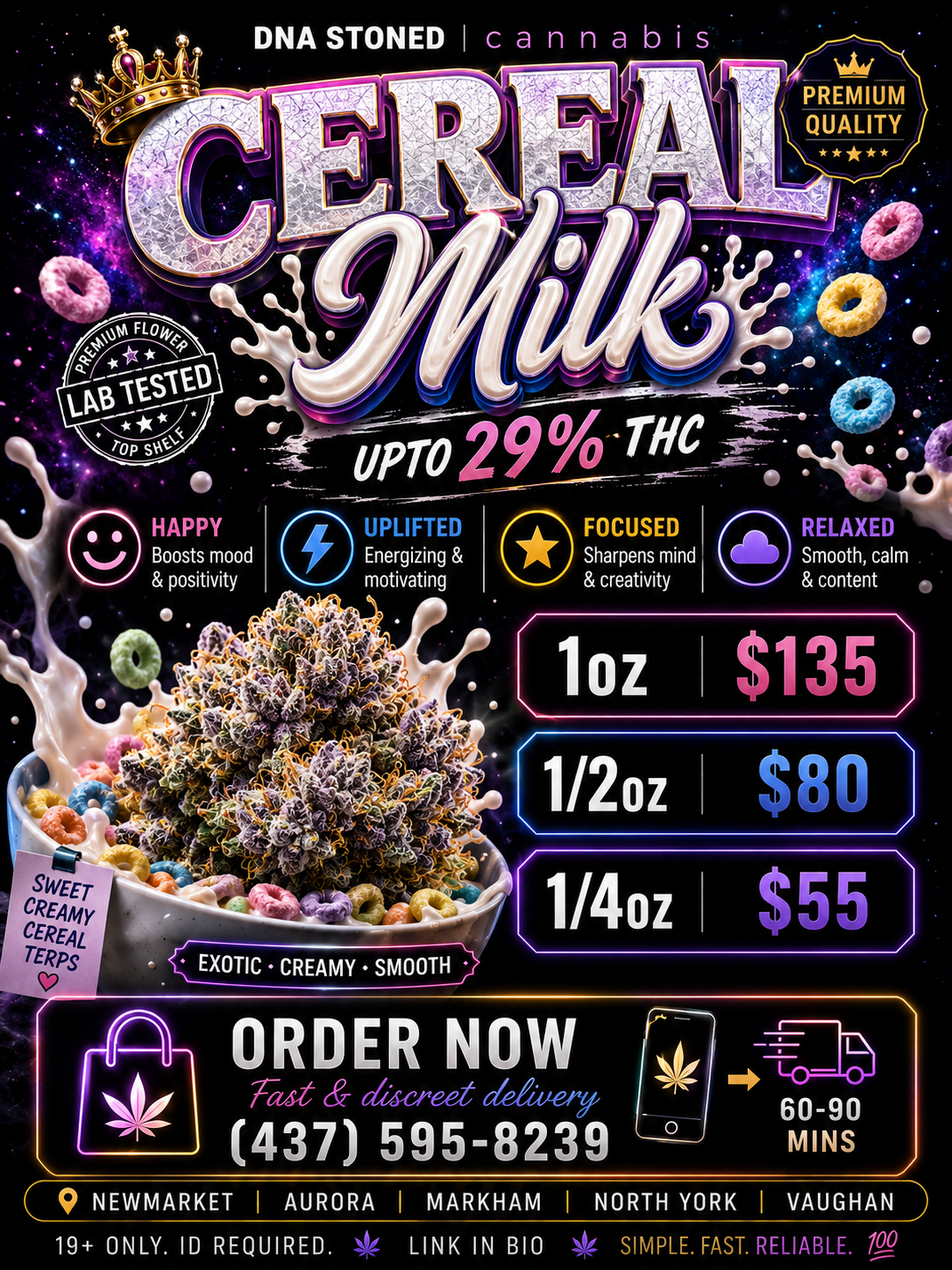 πΌ Cereal Milk β Premium Creamy Hybrid | Up to 29% THC | Special Price $135/Oz