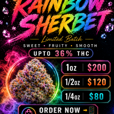 🌈 Rainbow Sherbet – Premium Exotic Hybrid | Up to 36% THC | Now Only $200 Oz