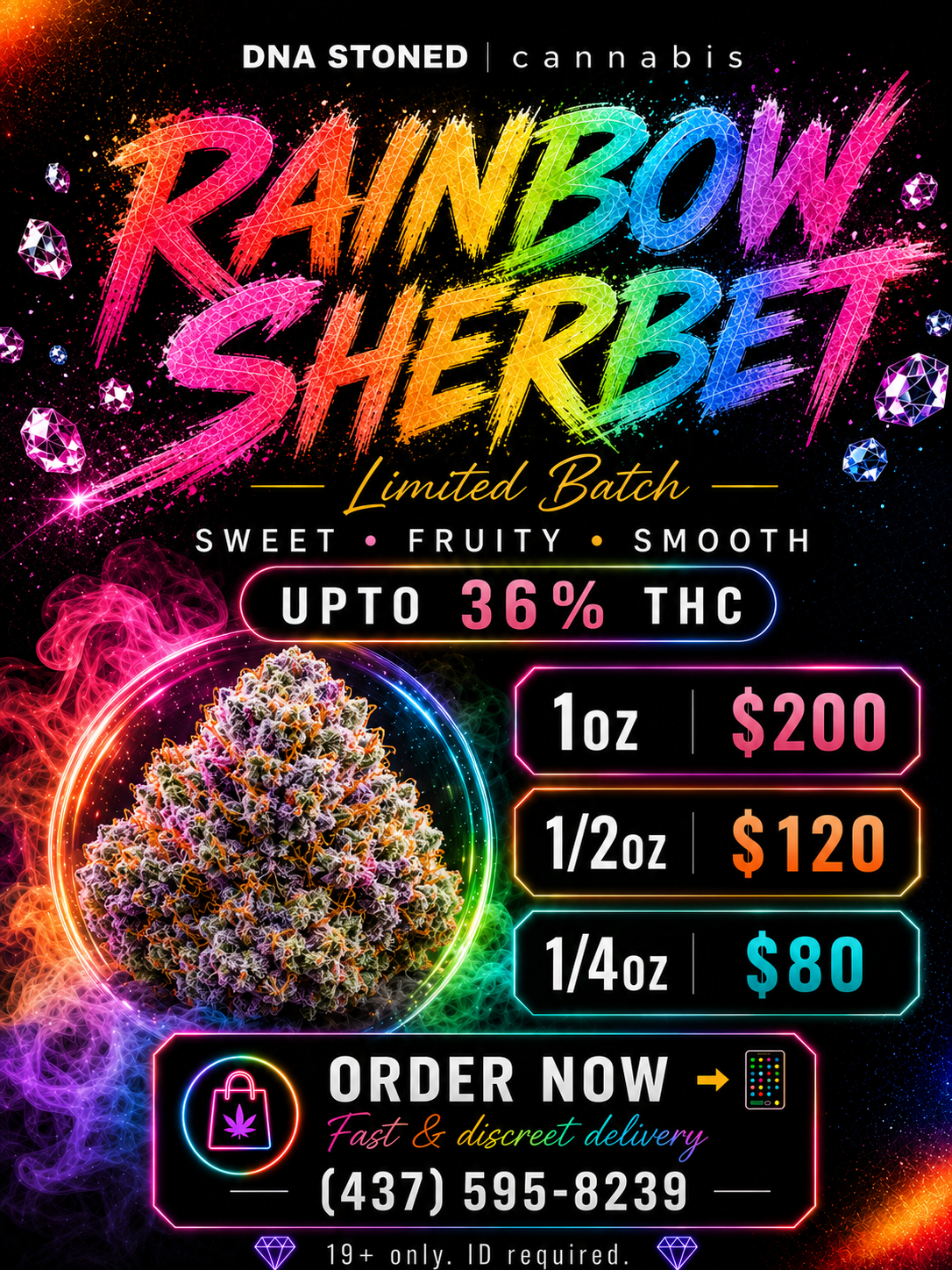 π Rainbow Sherbet β Premium Exotic Hybrid | Up to 36% THC | Now Only $200 Oz