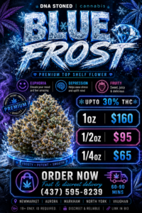 ❄️ Blue Frost – Frosted Hybrid | Upto 30% THC | Now Only $160 OZ