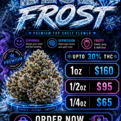 ❄️ Blue Frost – Frosted Hybrid | Upto 30% THC | Now Only $160 OZ