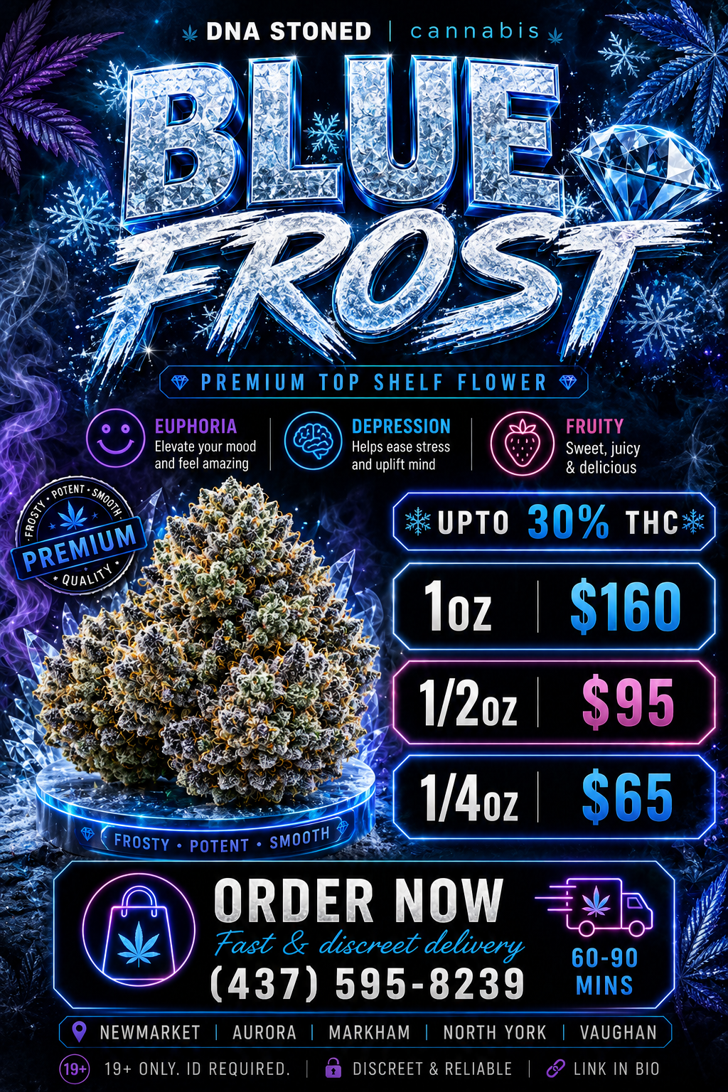 βοΈ Blue Frost β Frosted Hybrid | Upto 30% THC | Now Only $160 OZ